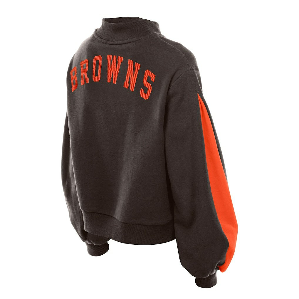 Cleveland Browns New Era Women's Sport Night Mock Neck Balloon Sleeve Pullover Sweatshirt