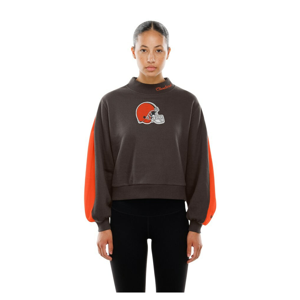Cleveland Browns New Era Women's Sport Night Mock Neck Balloon Sleeve Pullover Sweatshirt