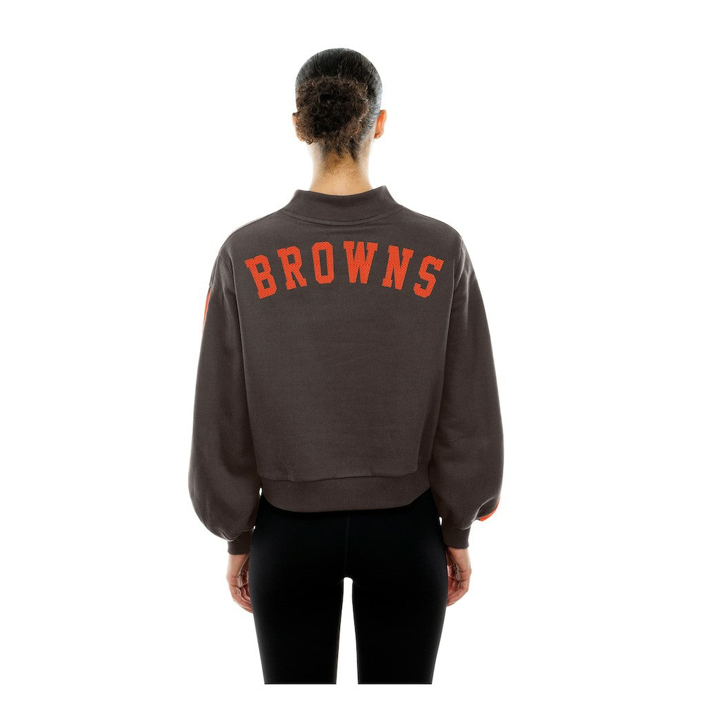 Cleveland Browns New Era Women's Sport Night Mock Neck Balloon Sleeve Pullover Sweatshirt