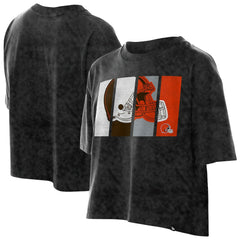 Cleveland Browns New Era Women's Boxy Cropped Sport Night Mineral Wash T-Shirt