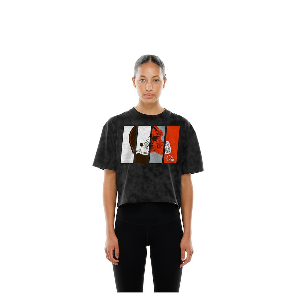 Cleveland Browns New Era Women's Boxy Cropped Sport Night Mineral Wash T-Shirt
