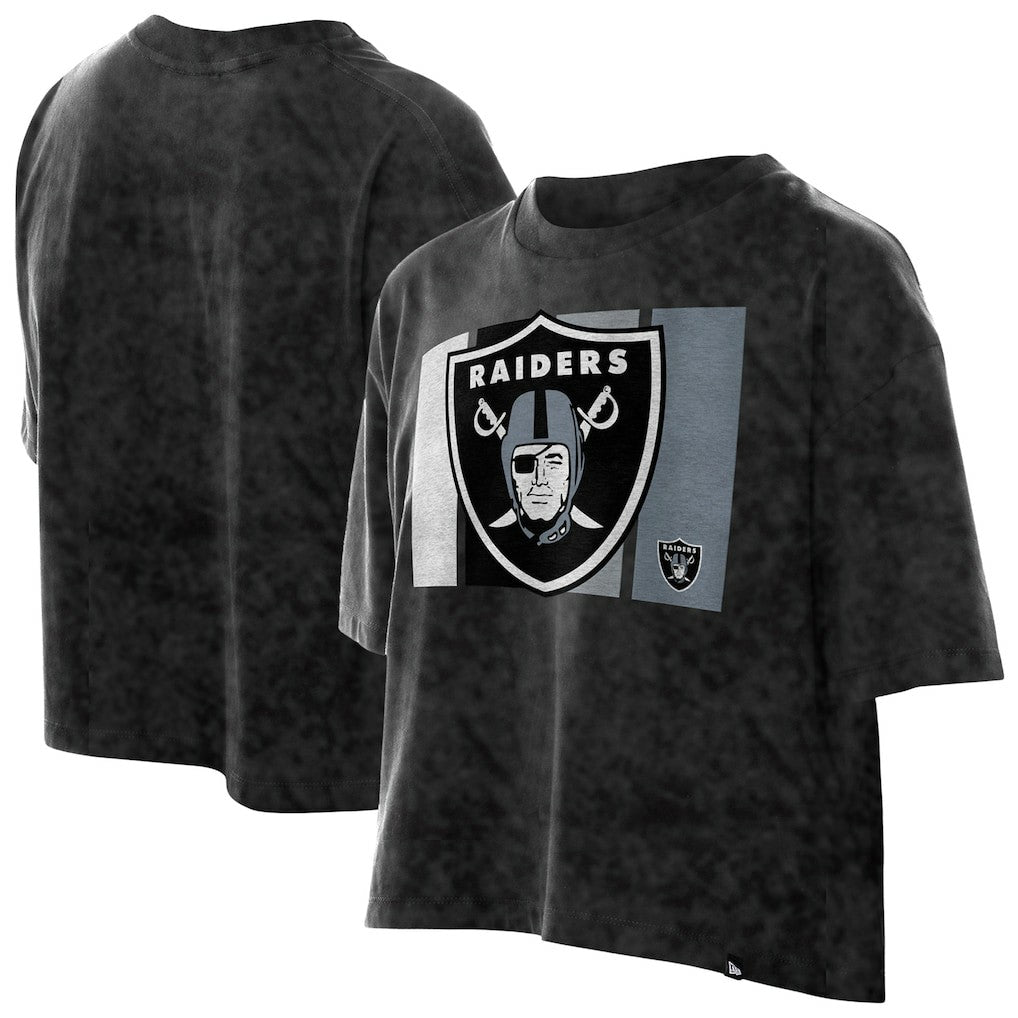 Las Vegas Raiders New Era Women's Boxy Cropped Sport Night Mineral Wash T-Shirt