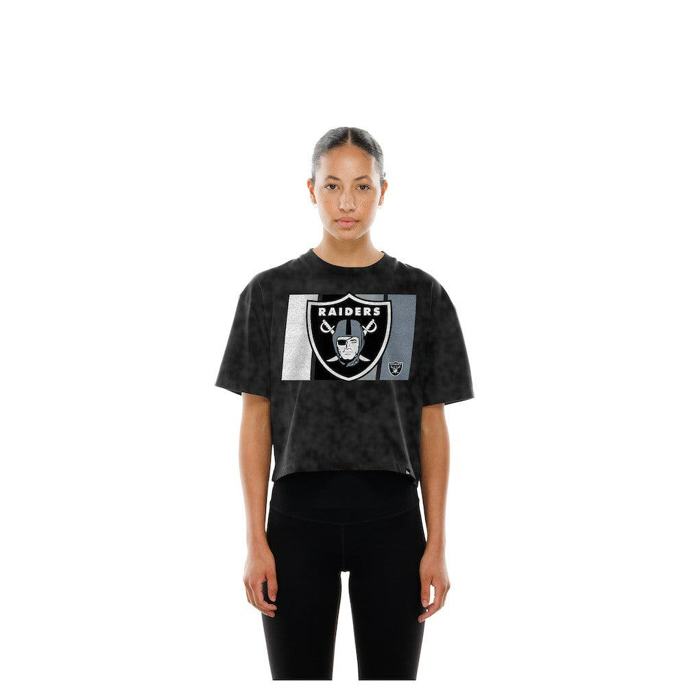 Las Vegas Raiders New Era Women's Boxy Cropped Sport Night Mineral Wash T-Shirt