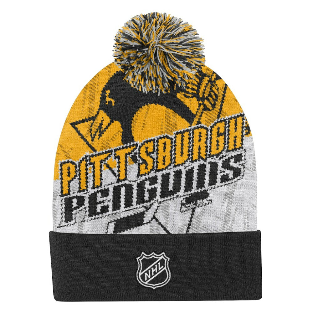 Pittsburgh Penguins Outerstuff Youth New Edge Cuffed Knit Hat with Pom For Sale