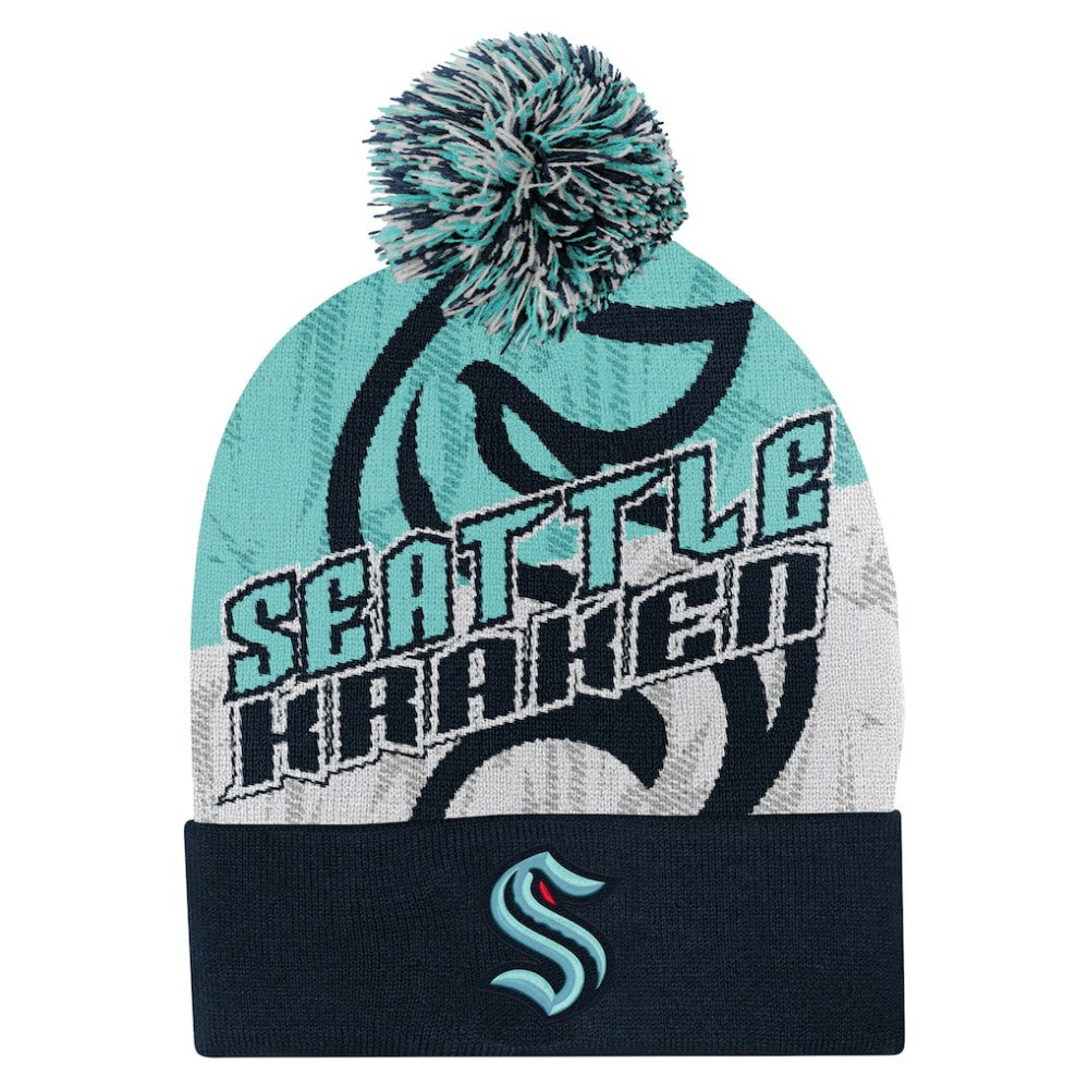Seattle Kraken Outerstuff Youth New Edge Cuffed Knit Hat with Pom On Sale