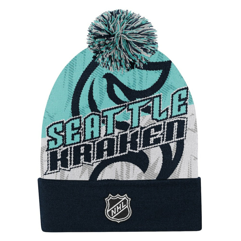 Seattle Kraken Outerstuff Youth New Edge Cuffed Knit Hat with Pom On Sale