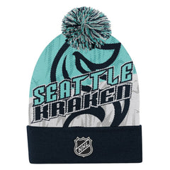Seattle Kraken Outerstuff Youth New Edge Cuffed Knit Hat with Pom On Sale