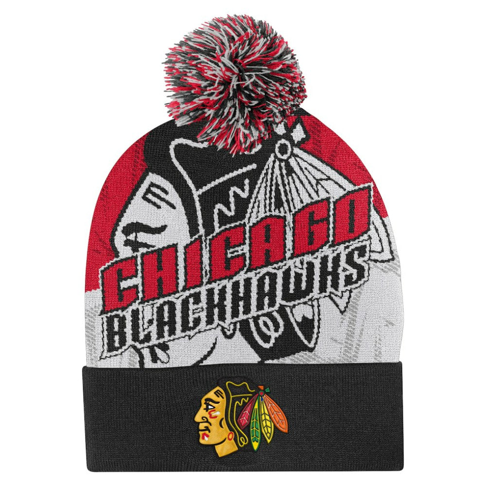 Chicago Blackhawks Outerstuff Youth New Edge Cuffed Knit Hat with Pom Online