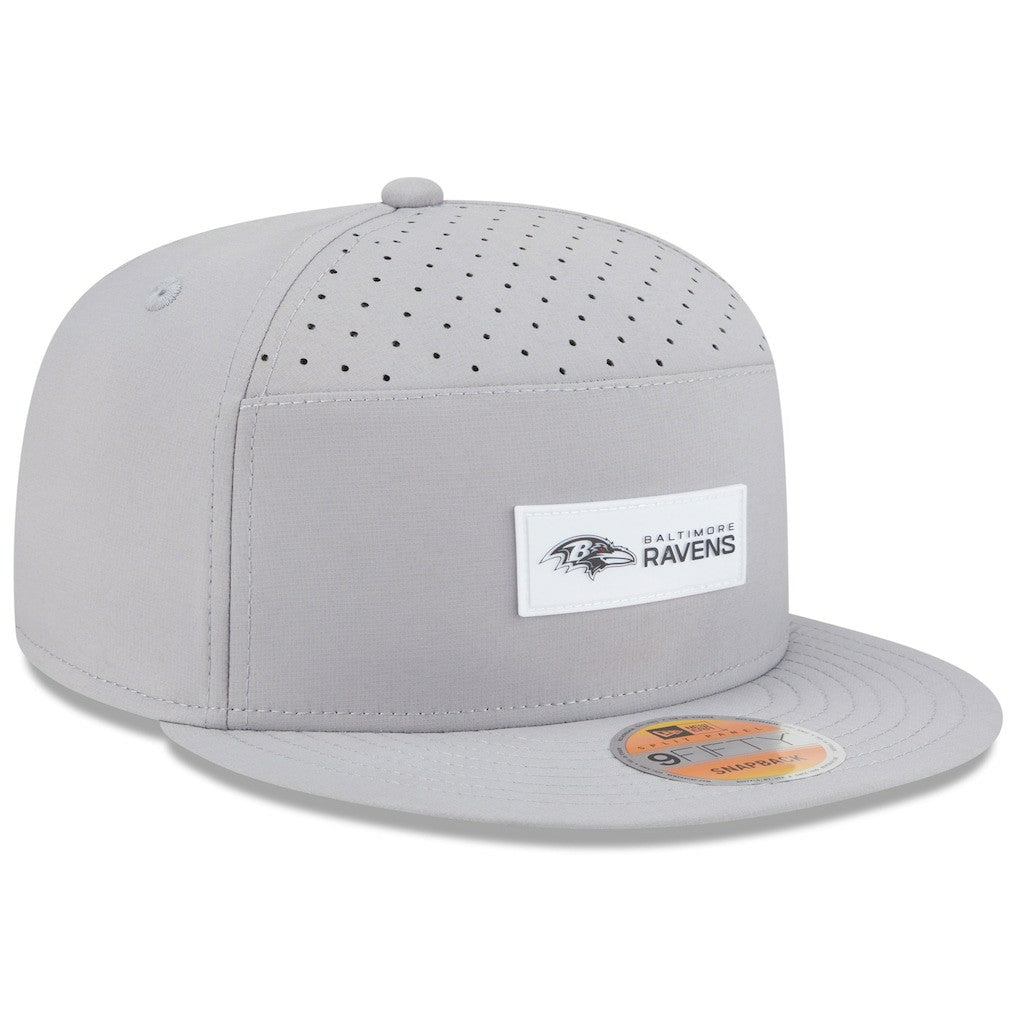 Baltimore Ravens New Era 2025 Sideline Split Panel 9FIFTY Snapback Hat