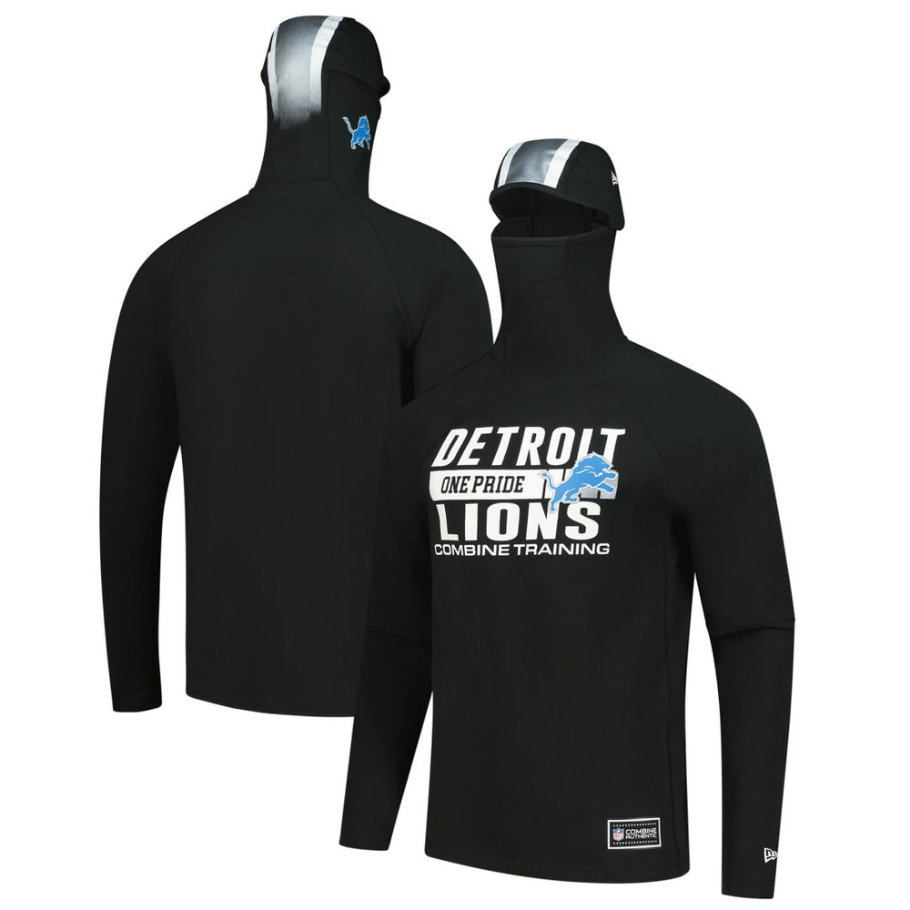 Detroit Lions New Era Functional Fandom Balaclava Helmet Stripe Tri-Blend Hoodie