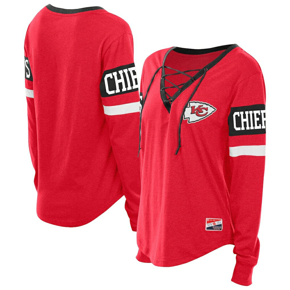 Kansas City Chiefs New Era Women's Plus Size Throwback Lace-Up Long Sleeve T-Shirt