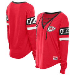 Kansas City Chiefs New Era Women's Plus Size Throwback Lace-Up Long Sleeve T-Shirt