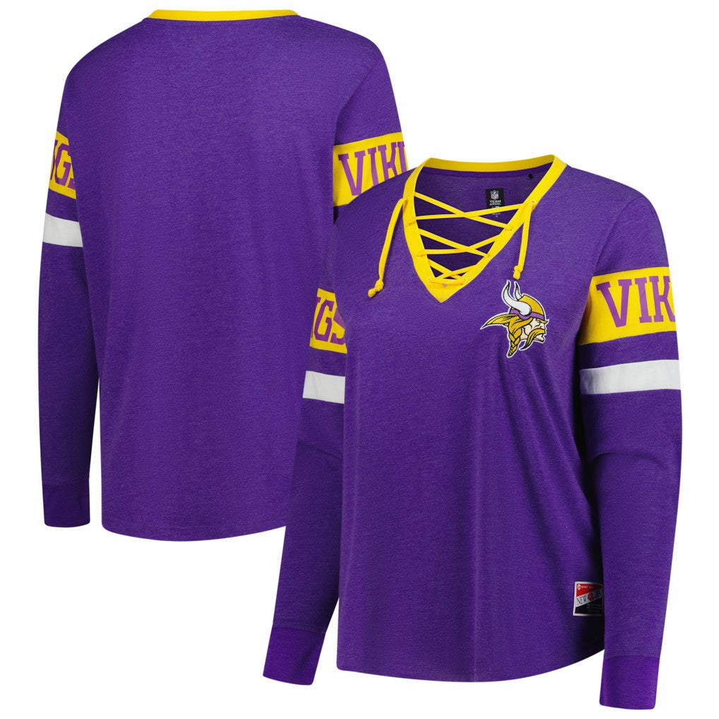 Minnesota Vikings New Era Women's Plus Size Throwback Lace-Up Long Sleeve T-Shirt
