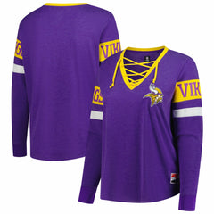 Minnesota Vikings New Era Women's Plus Size Throwback Lace-Up Long Sleeve T-Shirt