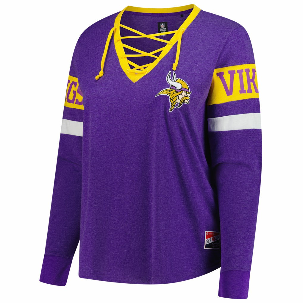 Minnesota Vikings New Era Women's Plus Size Throwback Lace-Up Long Sleeve T-Shirt