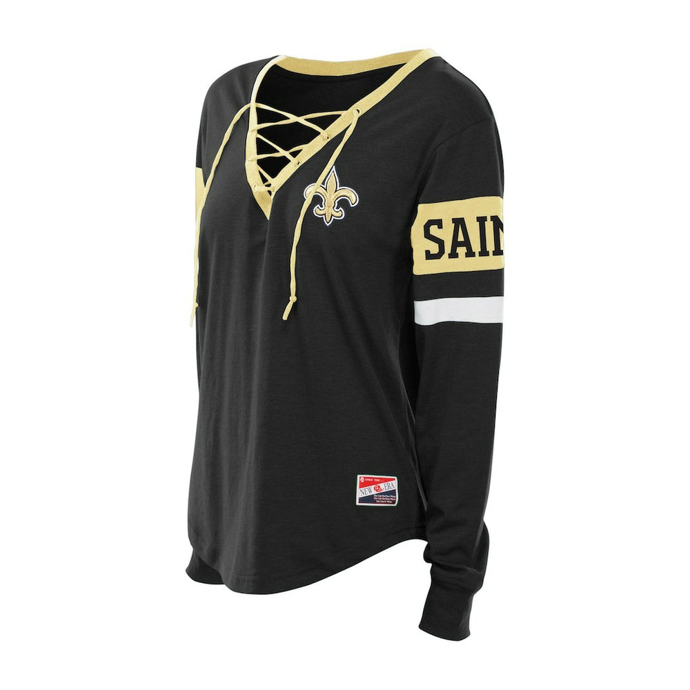 New Orleans Saints New Era Women's Plus Size Throwback Lace-Up Long Sleeve T-Shirt