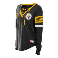 Pittsburgh Steelers New Era Women's Plus Size Throwback Lace-Up Long Sleeve T-Shirt
