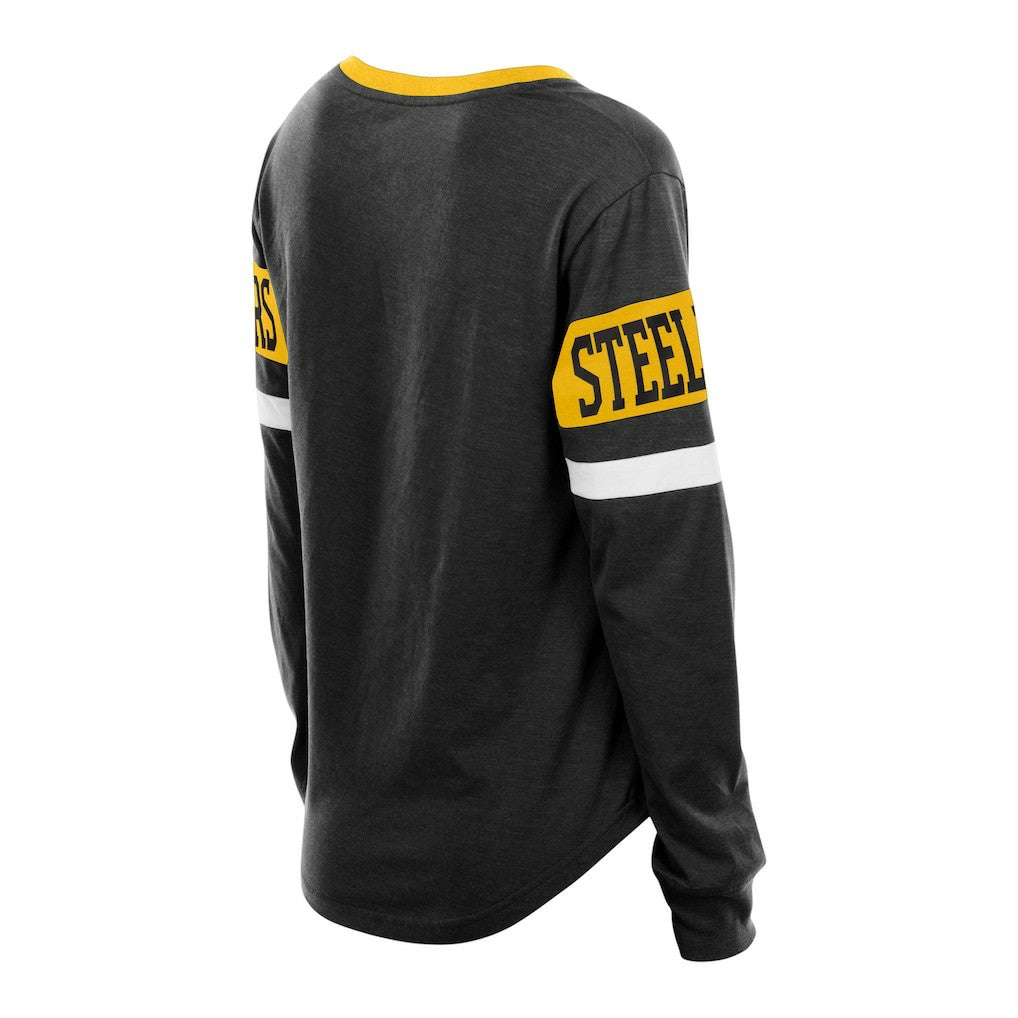 Pittsburgh Steelers New Era Women's Plus Size Throwback Lace-Up Long Sleeve T-Shirt
