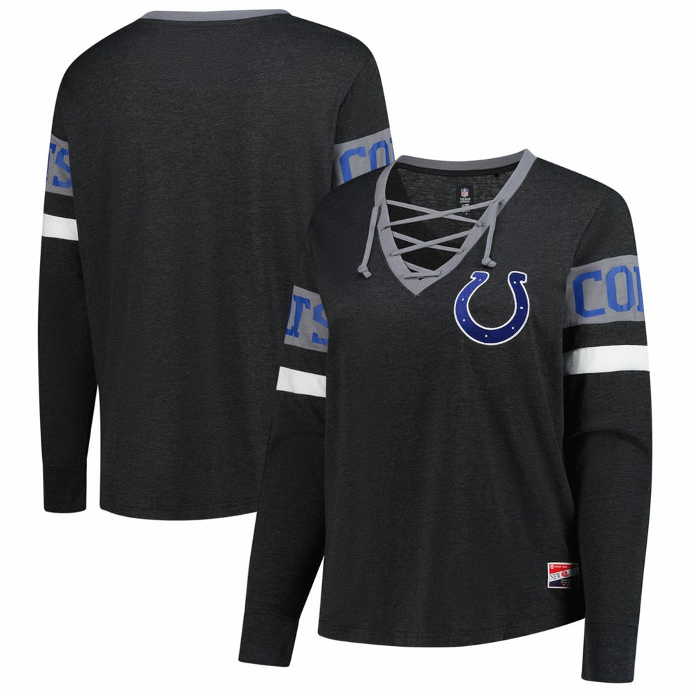 Indianapolis Colts New Era Women's Plus Size Throwback Lace-Up Long Sleeve T-Shirt