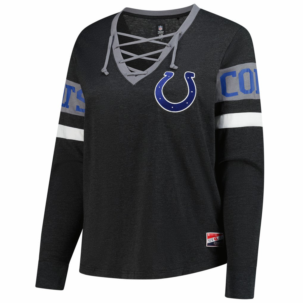 Indianapolis Colts New Era Women's Plus Size Throwback Lace-Up Long Sleeve T-Shirt