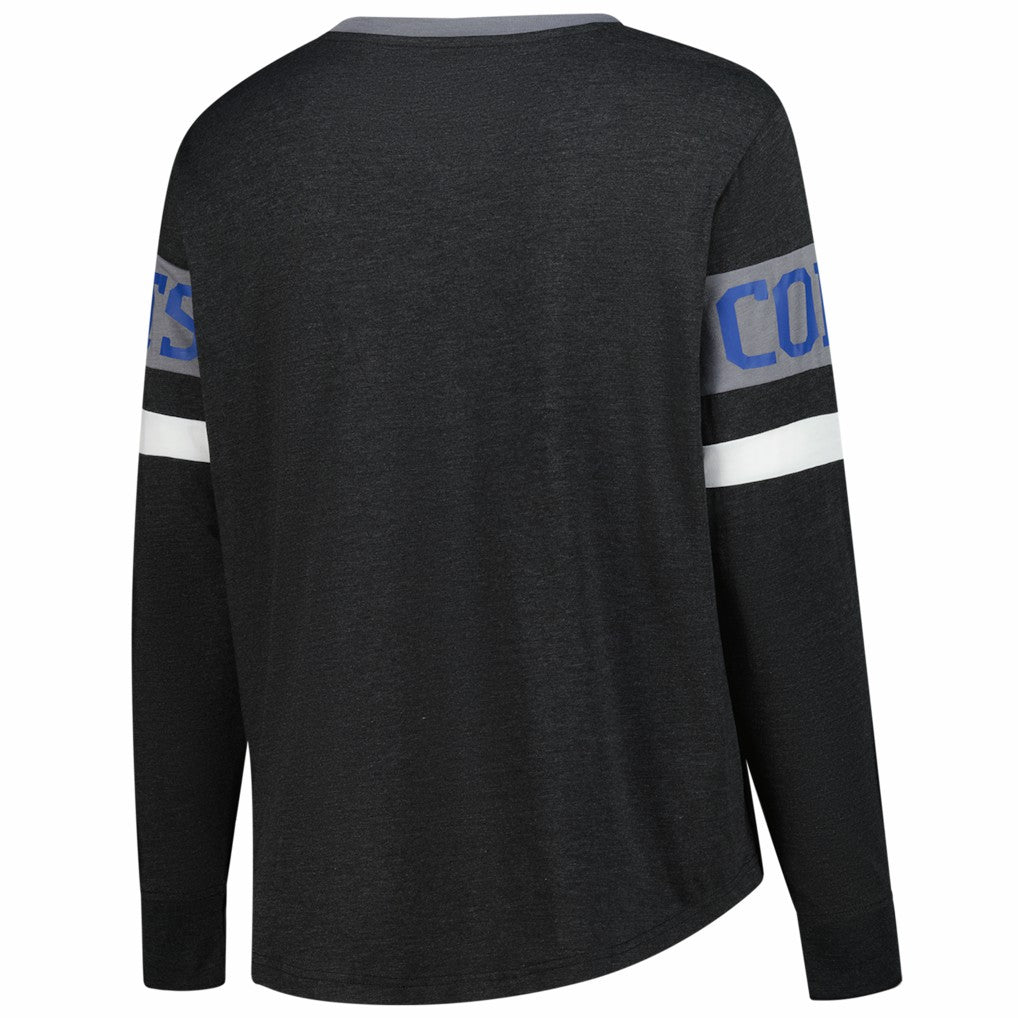 Indianapolis Colts New Era Women's Plus Size Throwback Lace-Up Long Sleeve T-Shirt
