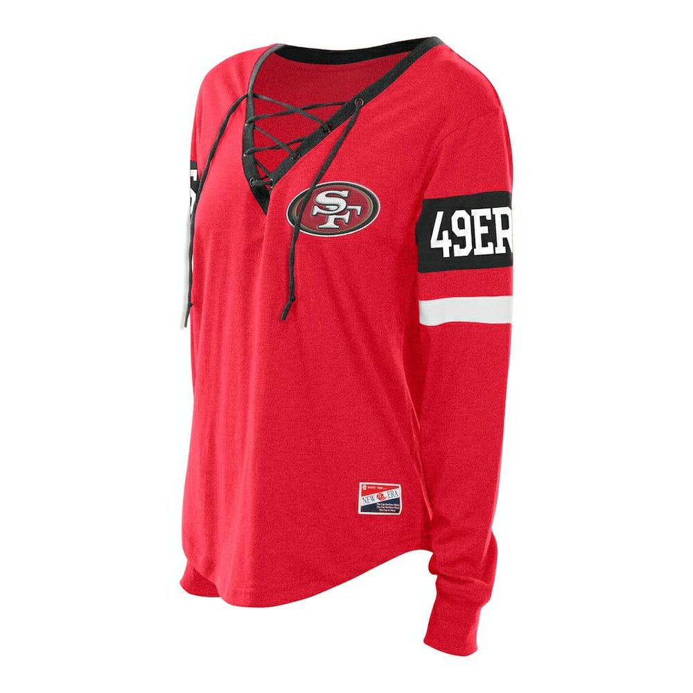 San Francisco 49ers New Era Women's Plus Size Throwback Lace-Up Long Sleeve T-Shirt
