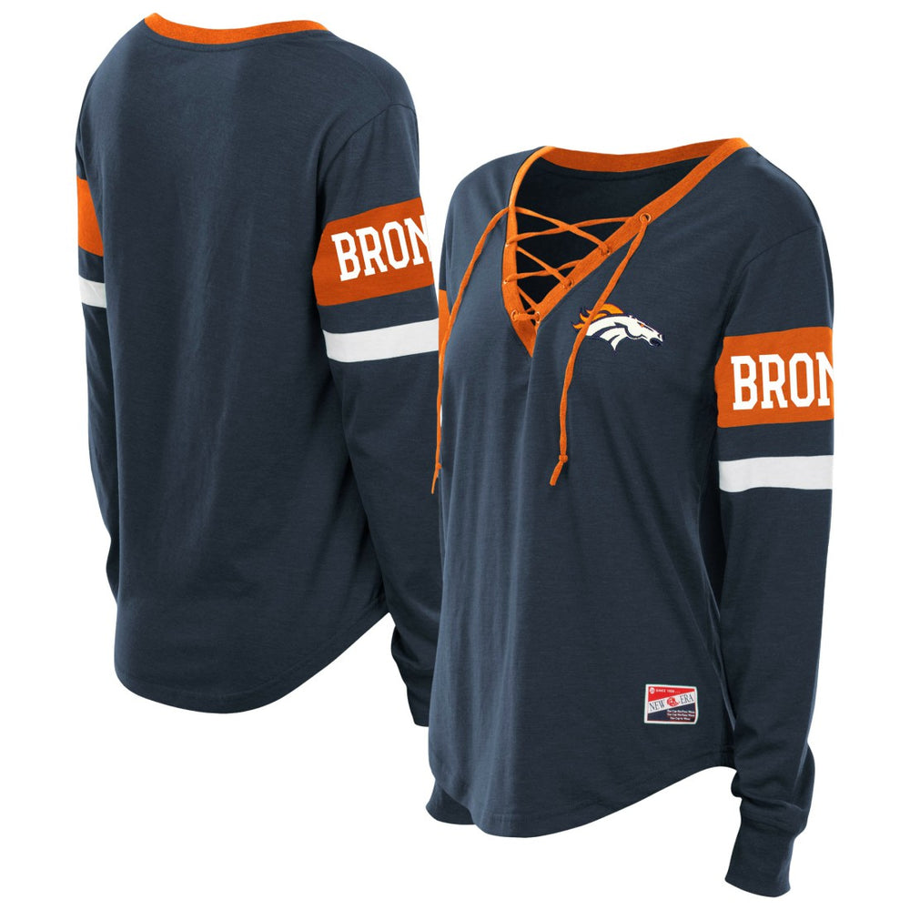 Denver Broncos New Era Women's Plus Size Throwback Lace-Up Long Sleeve T-Shirt