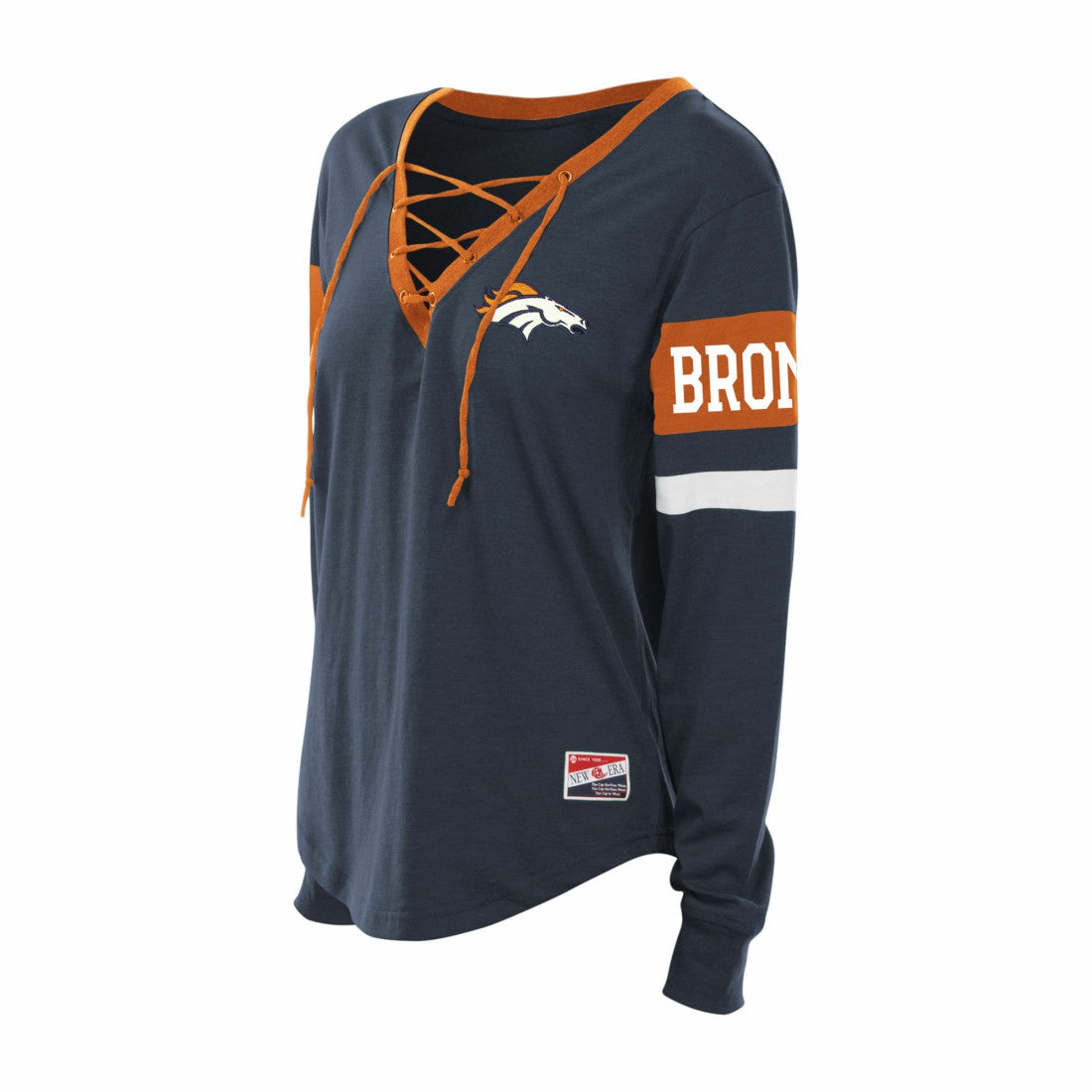 Denver Broncos New Era Women's Plus Size Throwback Lace-Up Long Sleeve T-Shirt