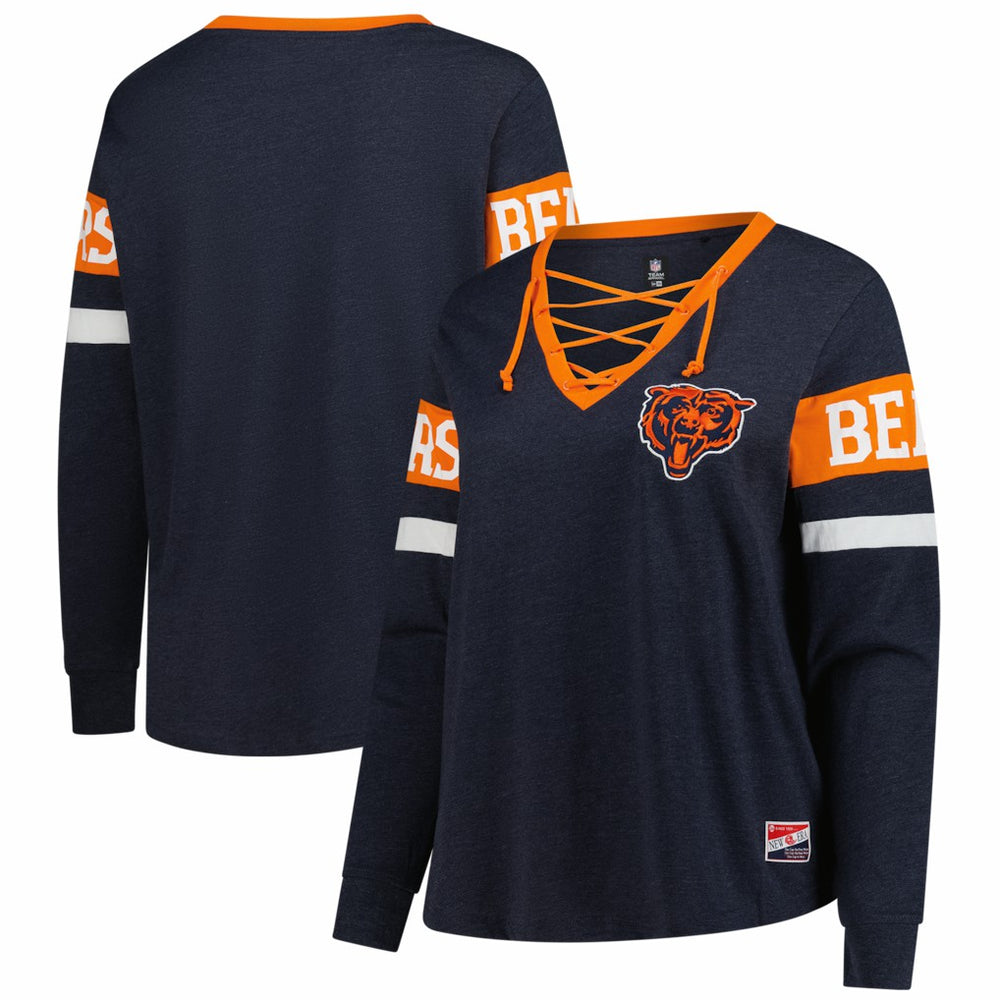 Chicago Bears New Era Women's Plus Size Throwback Lace-Up Long Sleeve T-Shirt