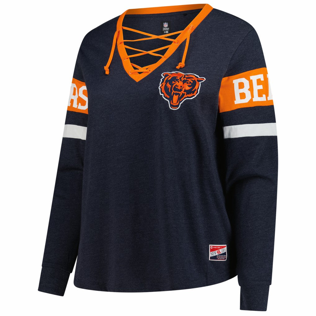 Chicago Bears New Era Women's Plus Size Throwback Lace-Up Long Sleeve T-Shirt