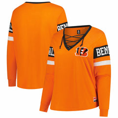Cincinnati Bengals New Era Women's Plus Size Throwback Lace-Up Long Sleeve T-Shirt