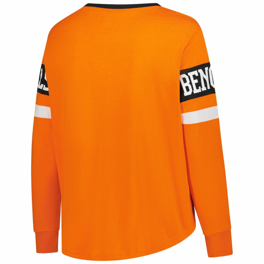 Cincinnati Bengals New Era Women's Plus Size Throwback Lace-Up Long Sleeve T-Shirt