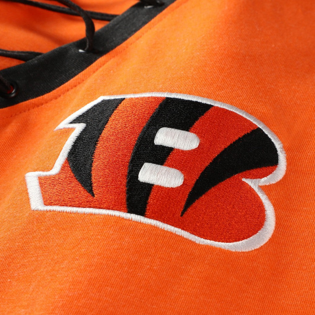 Cincinnati Bengals New Era Women's Plus Size Throwback Lace-Up Long Sleeve T-Shirt