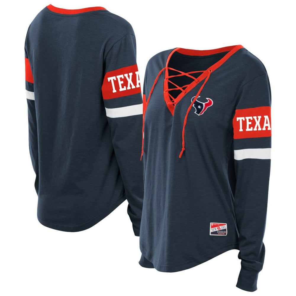 Houston Texans New Era Women's Plus Size Throwback Lace-Up Long Sleeve T-Shirt