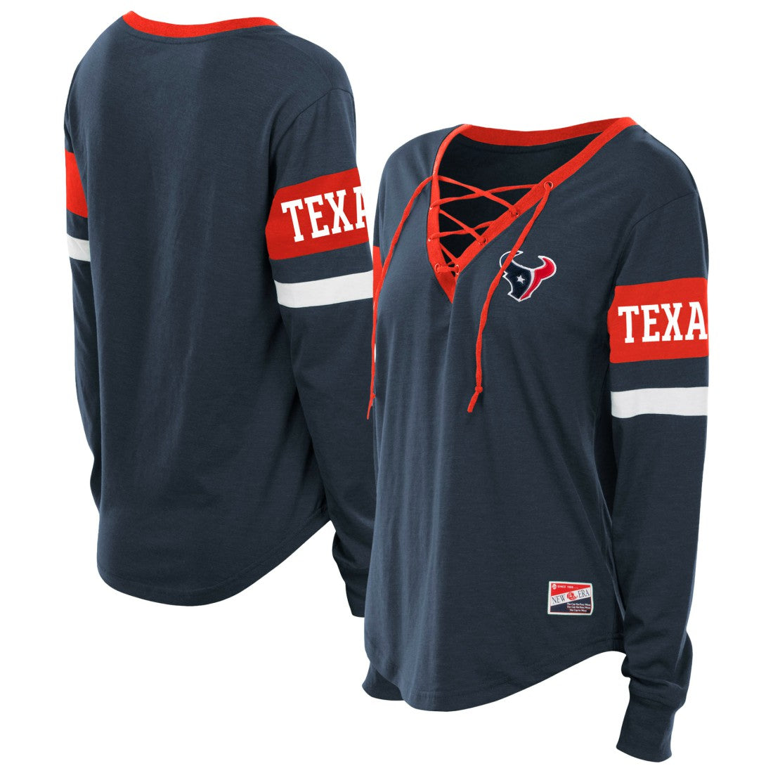 Houston Texans New Era Women's Plus Size Throwback Lace-Up Long Sleeve T-Shirt