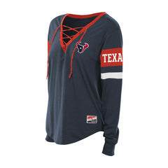 Houston Texans New Era Women's Plus Size Throwback Lace-Up Long Sleeve T-Shirt