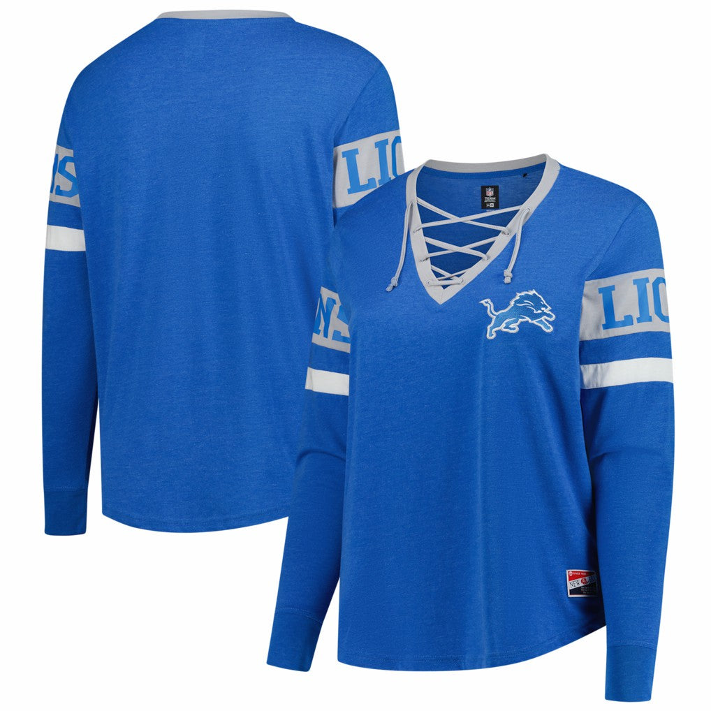 Detroit Lions New Era Women's Plus Size Throwback Lace-Up Long Sleeve T-Shirt