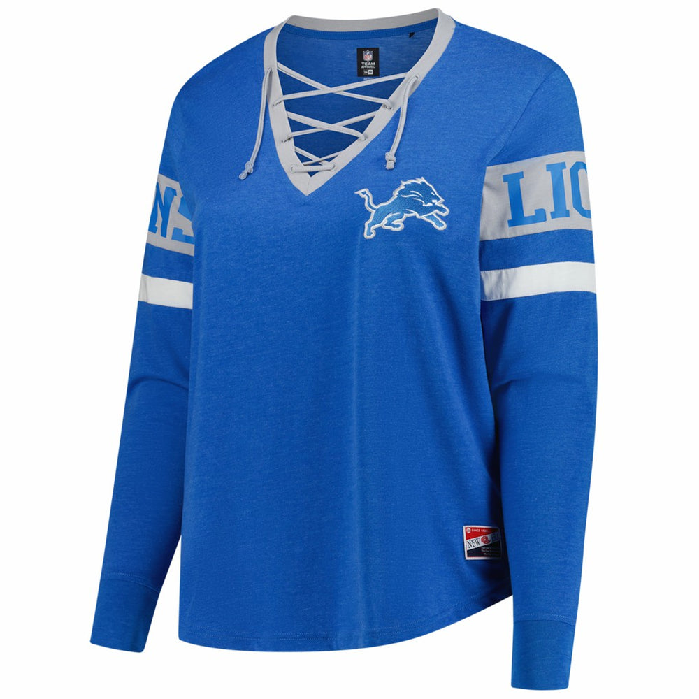 Detroit Lions New Era Women's Plus Size Throwback Lace-Up Long Sleeve T-Shirt