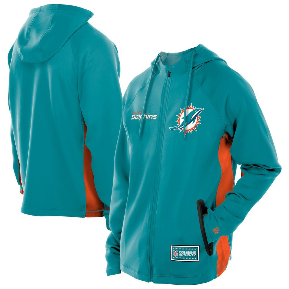 Miami Dolphins New Era Combine Authentic Raglan Scuba Full-Zip Hoodie