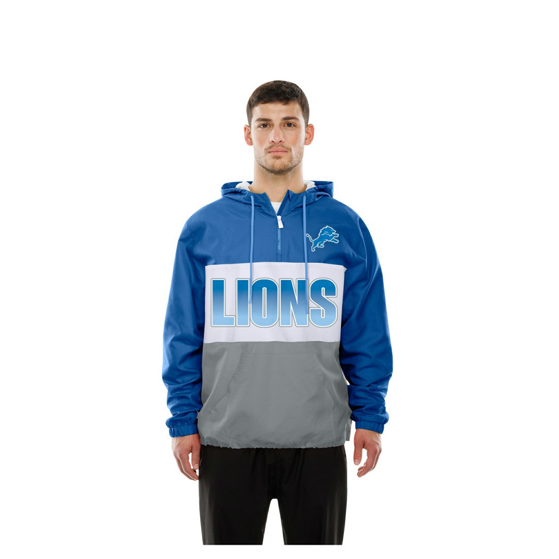 Detroit Lions New Era Ripstop Quarter-Zip Hooded Windbreaker