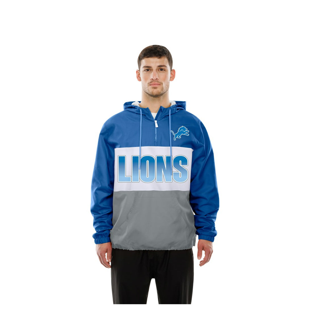 Detroit Lions New Era Ripstop Quarter-Zip Hooded Windbreaker