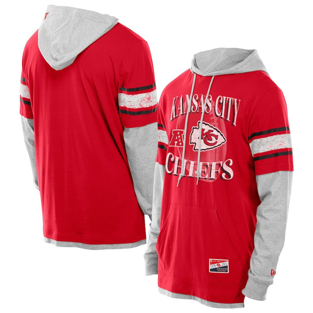 Kansas City Chiefs New Era Twofer Layered Long Sleeve Hoodie T-Shirt