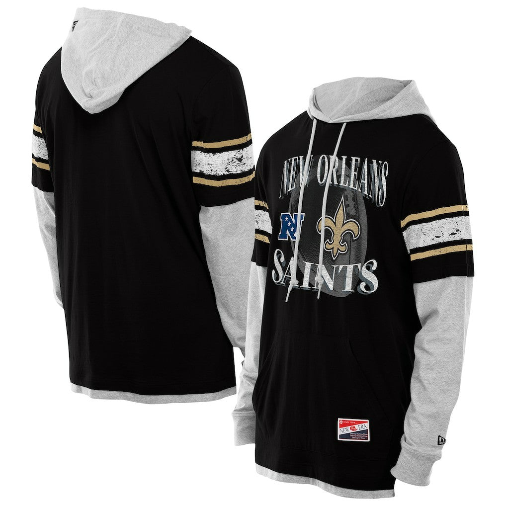 New Orleans Saints New Era Twofer Layered Long Sleeve Hoodie T-Shirt