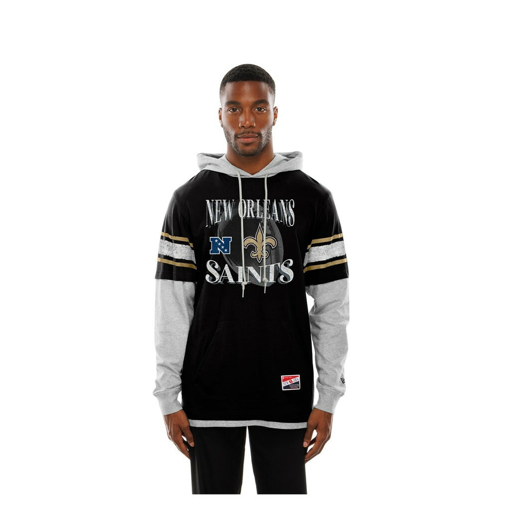 New Orleans Saints New Era Twofer Layered Long Sleeve Hoodie T-Shirt