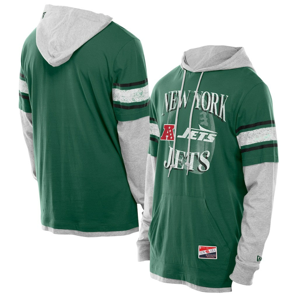 New York Jets New Era Twofer Layered Long Sleeve Hoodie T-Shirt