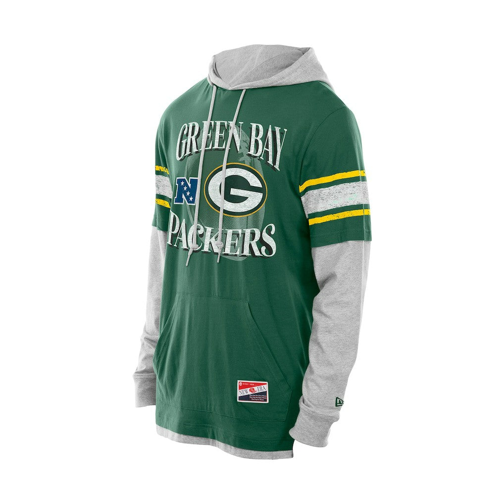 Green Bay Packers New Era Twofer Layered Long Sleeve Hoodie T-Shirt