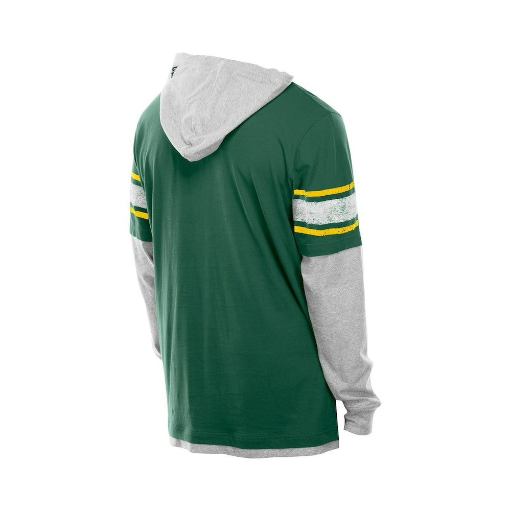 Green Bay Packers New Era Twofer Layered Long Sleeve Hoodie T-Shirt