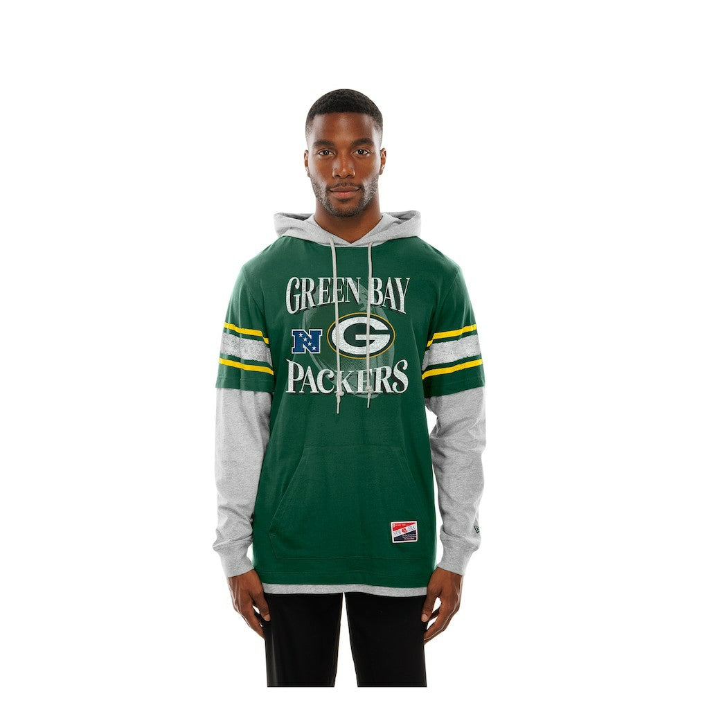 Green Bay Packers New Era Twofer Layered Long Sleeve Hoodie T-Shirt
