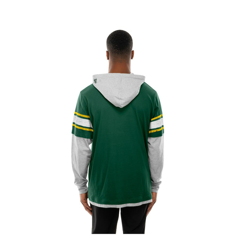 Green Bay Packers New Era Twofer Layered Long Sleeve Hoodie T-Shirt