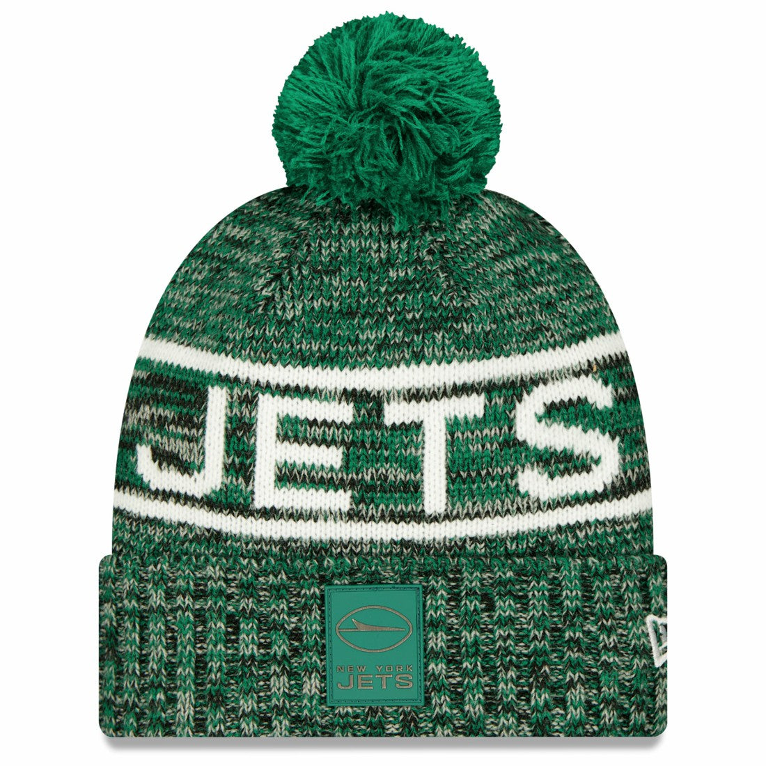 New York Jets New Era 2025 Sideline Cold Weather Cuffed Knit Hat with Pom